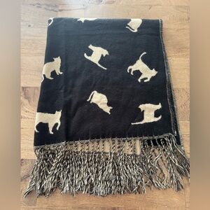 Black Cream Cat novelty Patterned Fringe reversible scarf